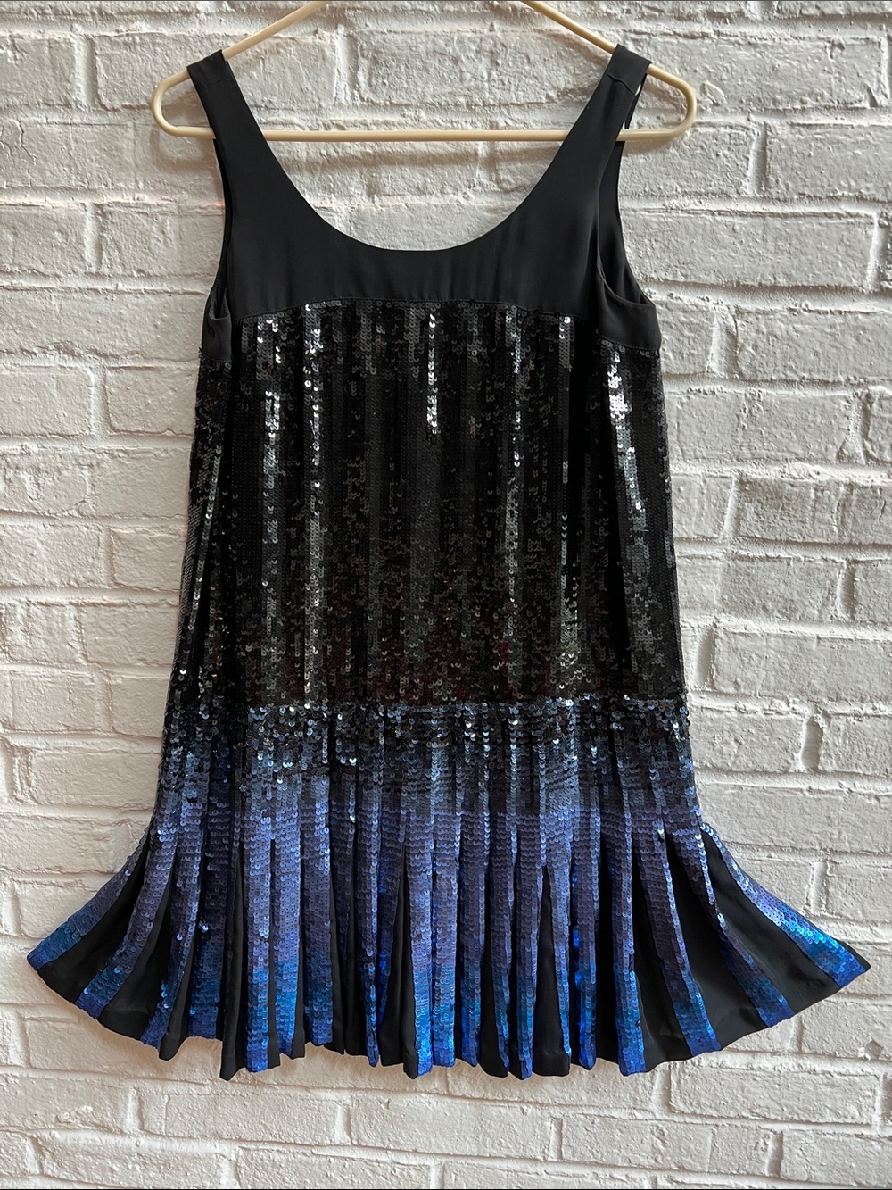 ANNA SUI Black Blue Sequin Pleats Mini Dress Flapper Scoop neck Sleeveless VTG - Picture 4 of 15